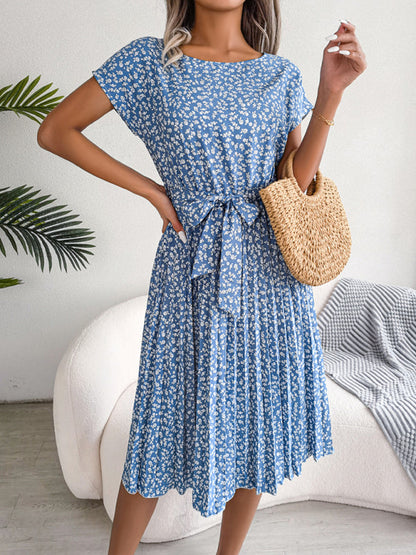 KL | Vestidos midi con lazo y estampado floral Escote redondo Forma trapecio