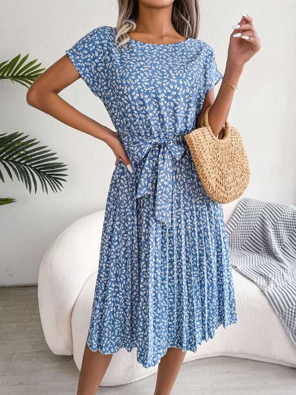 KL | Vestidos midi con lazo y estampado floral Escote redondo Forma trapecio
