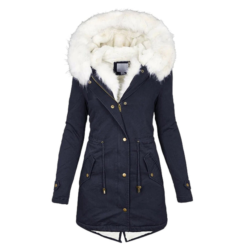 CM | Elegante abrigo con capucha de piel