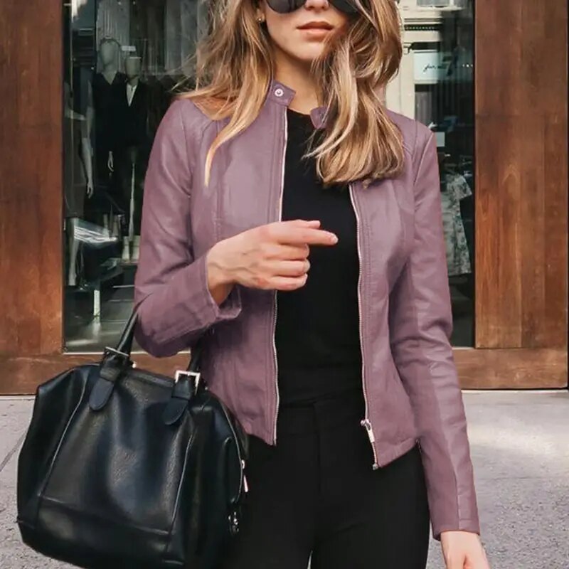 CM | Chaqueta de cuero clásica para mujer
