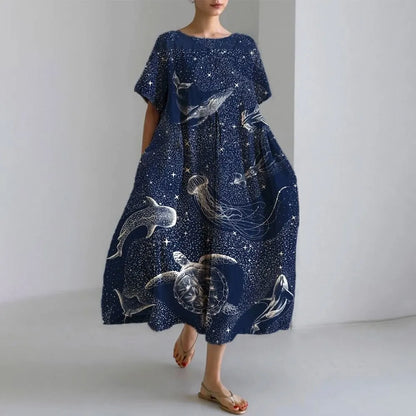 KL | Plus-Size Vestido de verano holgado con bolsillo y cuello en O Elegante vestido maxi de verano