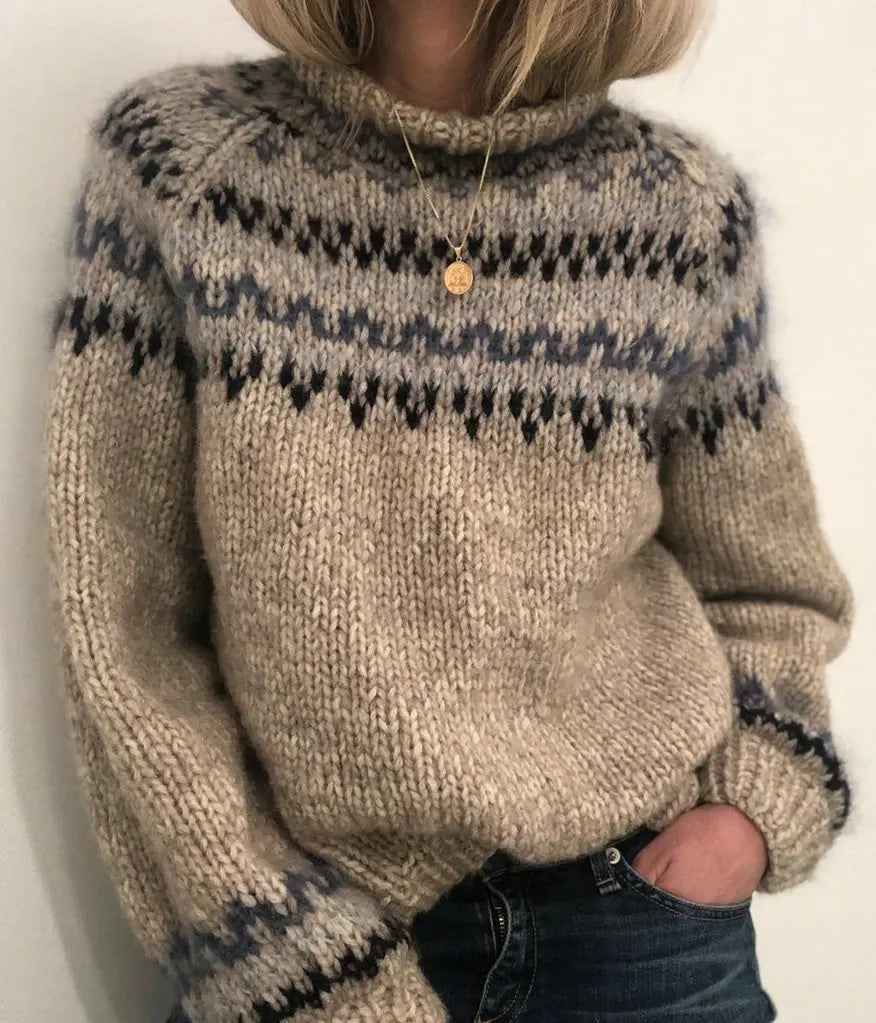 Jersey de algodón con motivo Fair Isle neutro mixto