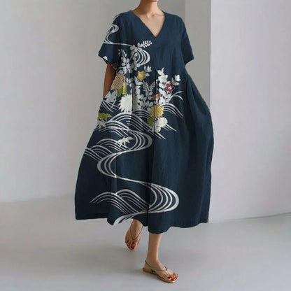 KL | Plus-Size Vestido de verano holgado con bolsillo y cuello en O Elegante vestido maxi de verano