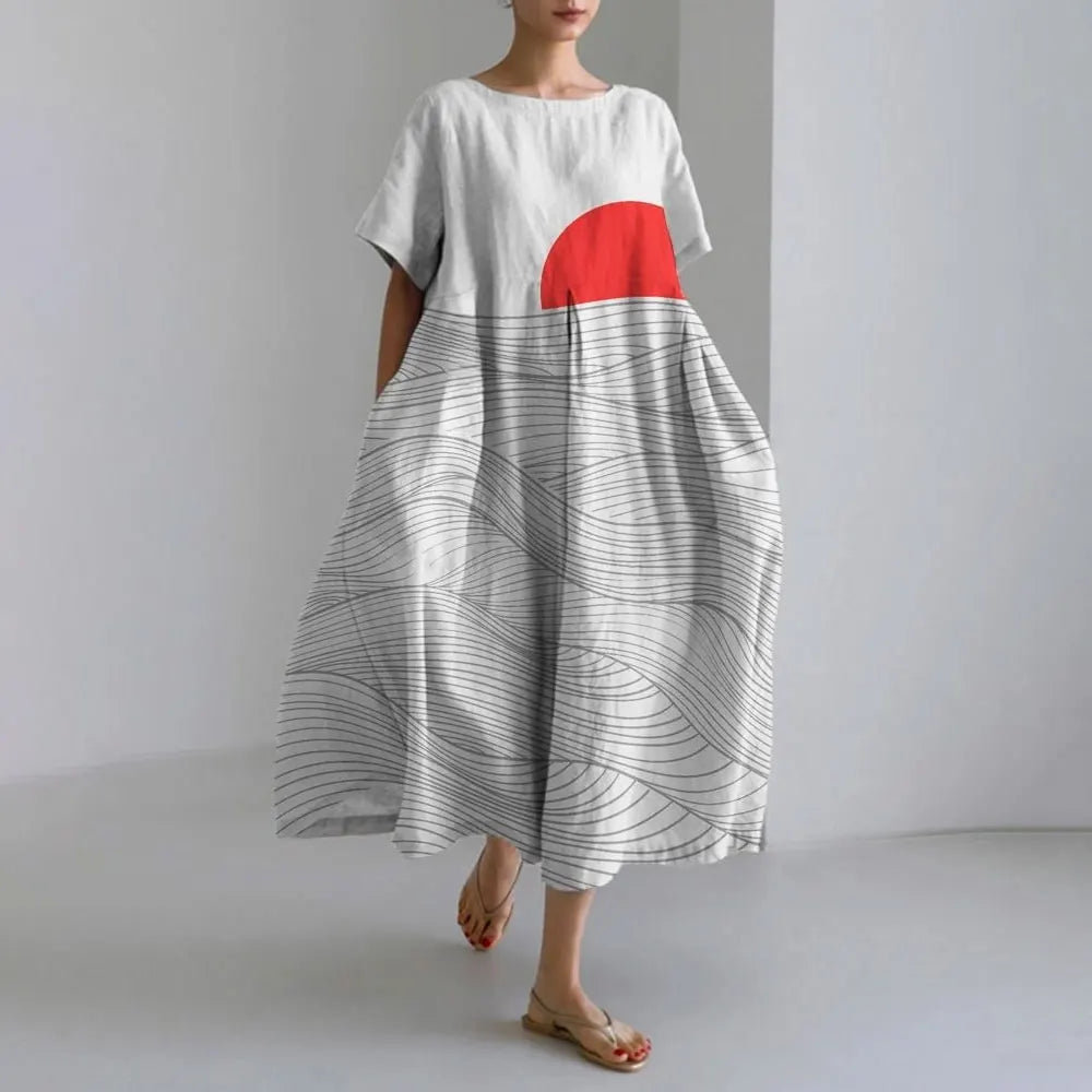 KL | Plus-Size Vestido de verano holgado con bolsillo y cuello en O Elegante vestido maxi de verano