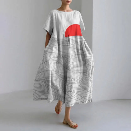 KL | Plus-Size Vestido de verano holgado con bolsillo y cuello en O Elegante vestido maxi de verano