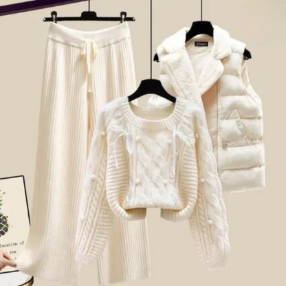CM | Chaqueta chaleco de señora de tres piezas, jersey suelto y pantalón ancho