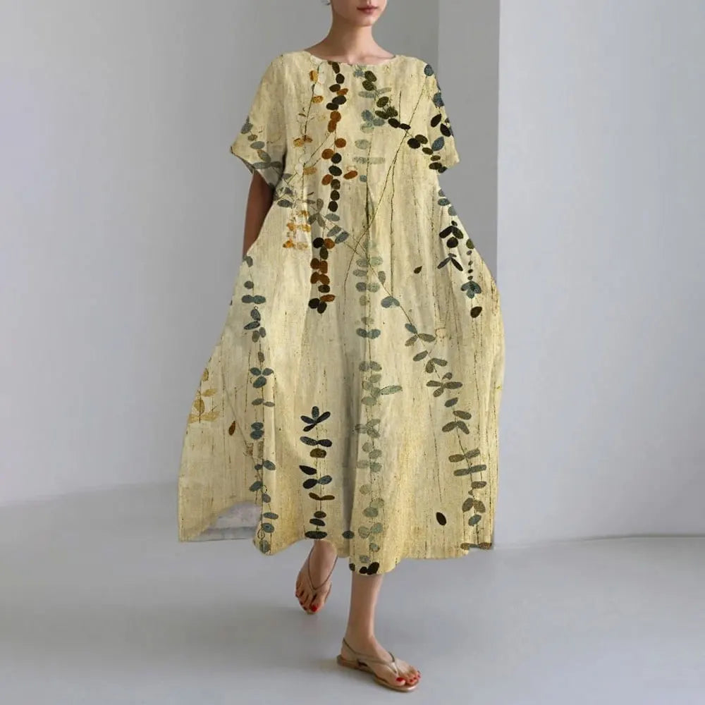 KL | Plus-Size Vestido de verano holgado con bolsillo y cuello en O Elegante vestido maxi de verano