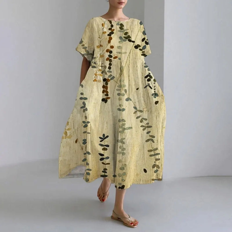 KL | Plus-Size Vestido de verano holgado con bolsillo y cuello en O Elegante vestido maxi de verano