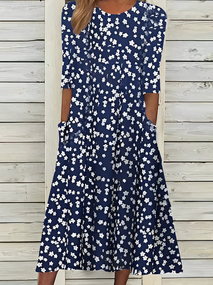 KL | Vestido midi estampado con escote redondo y bolsillos