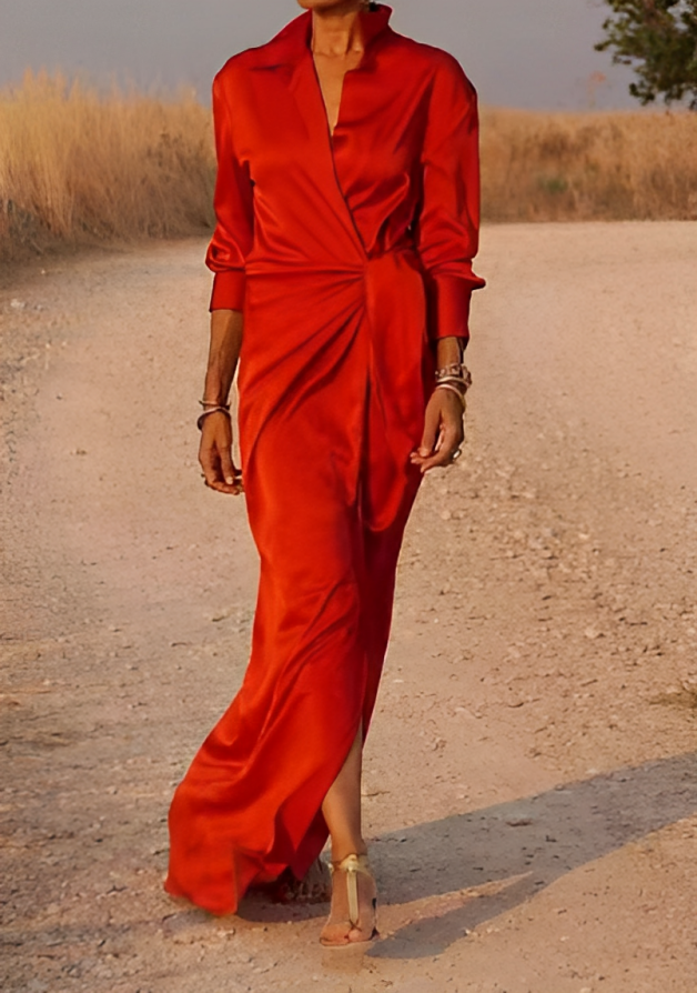 KL | Maxi vestido de manga larga con solapas y corte entallado