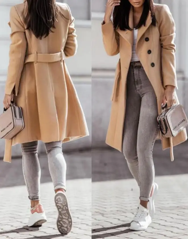 CM | elegante abrigo largo con botones