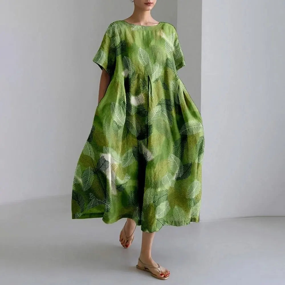 KL | Plus-Size Vestido de verano holgado con bolsillo y cuello en O Elegante vestido maxi de verano