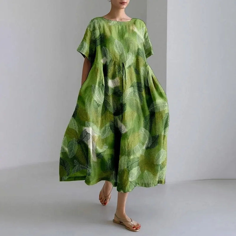 KL | Plus-Size Vestido de verano holgado con bolsillo y cuello en O Elegante vestido maxi de verano