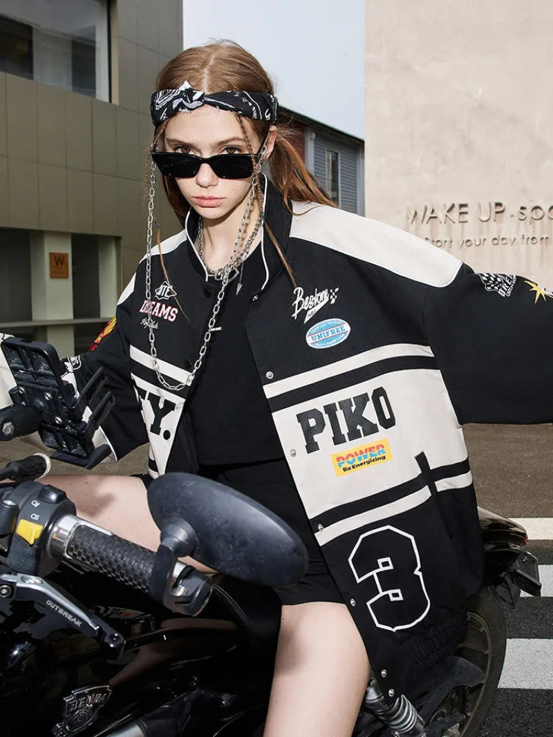 CM | Gran chaqueta de carreras con insignias y emblemas