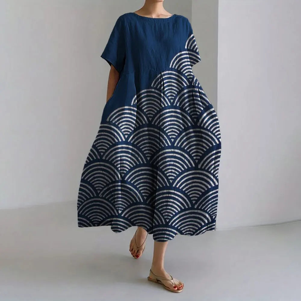 KL | Plus-Size Vestido de verano holgado con bolsillo y cuello en O Elegante vestido maxi de verano