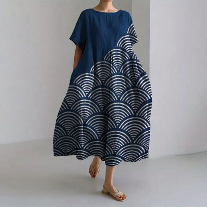 KL | Plus-Size Vestido de verano holgado con bolsillo y cuello en O Elegante vestido maxi de verano