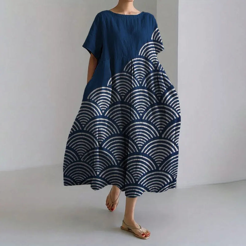 KL | Plus-Size Vestido de verano holgado con bolsillo y cuello en O Elegante vestido maxi de verano