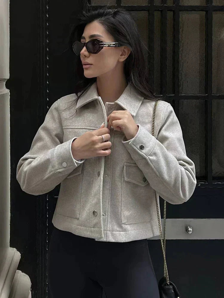 CM | Abrigo chic de lana con cierre de botones para mujer