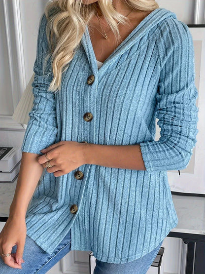 CM | Sudadera con capucha de punto elástico y tapeta de botones