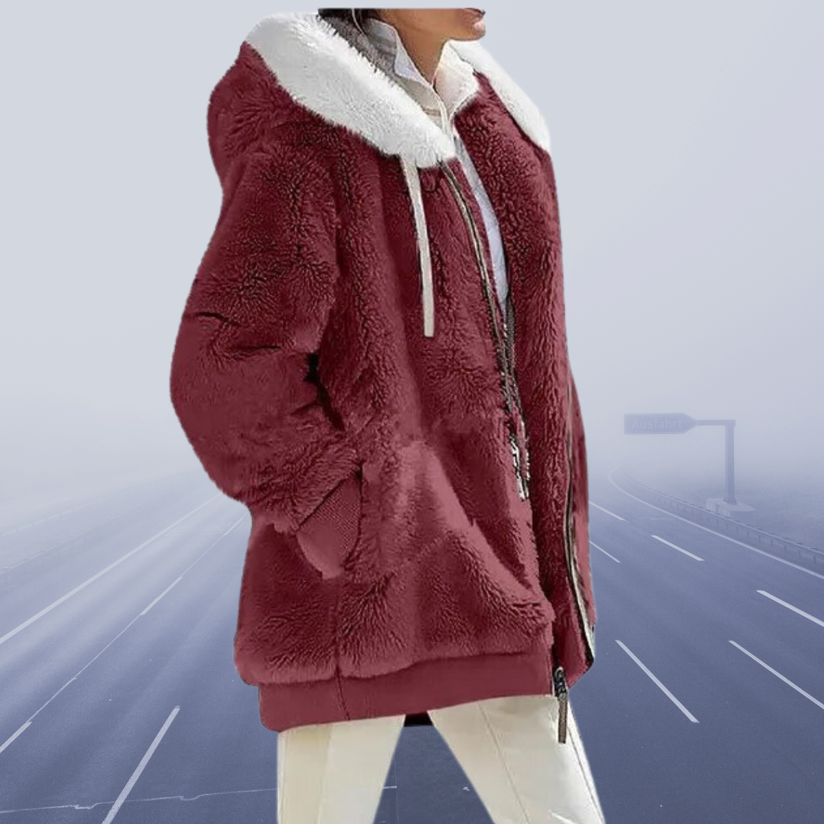 CM | elegante chaqueta polar con capucha