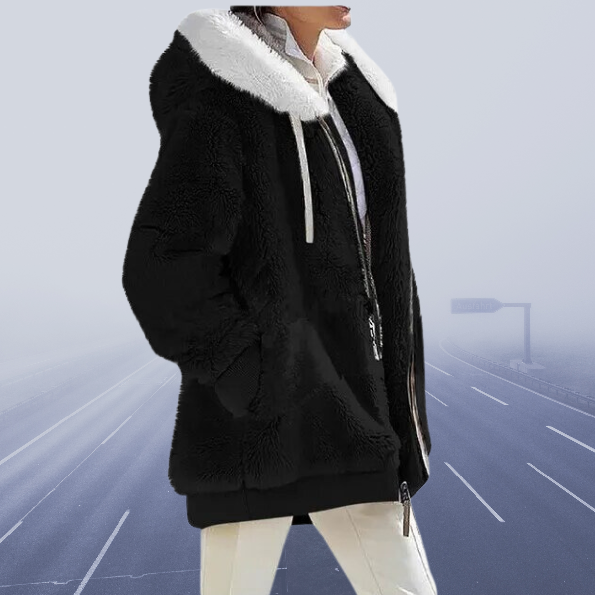 CM | elegante chaqueta polar con capucha