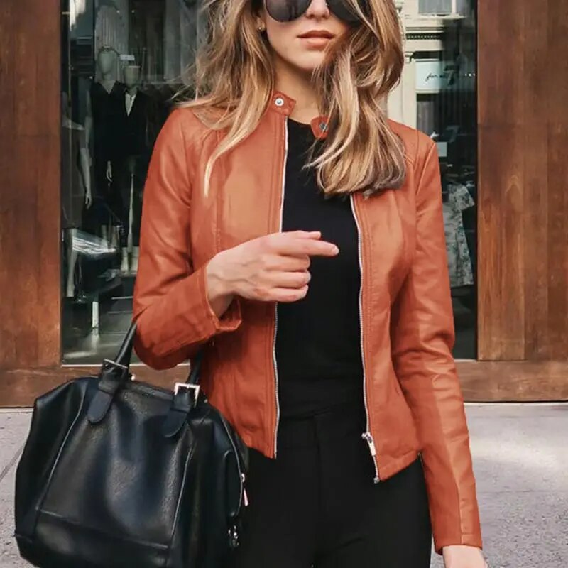 CM | Chaqueta de cuero clásica para mujer