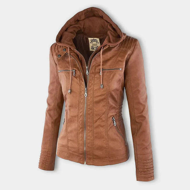 CM | Chaqueta de cuero con capucha para mujer