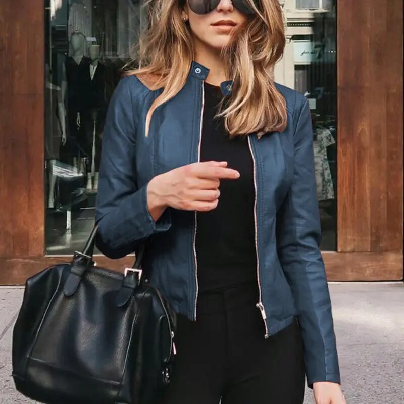 CM | Chaqueta de cuero clásica para mujer