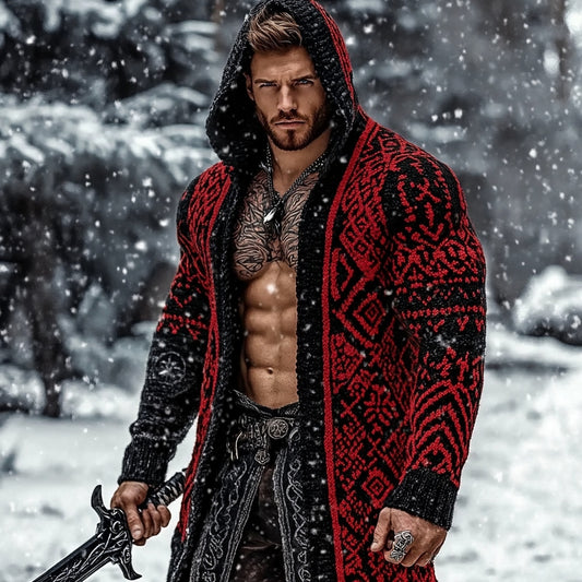 Viking Pattern Cozy Knit Hooded Cardigan elevenforest