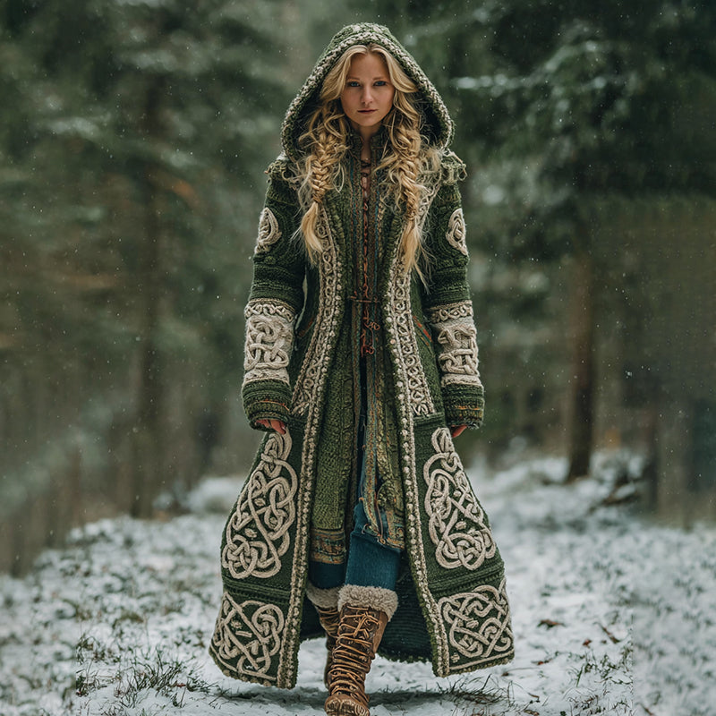 Women's Celtic Knot Irish Art Hooded Knit Cardigan artswardrobe