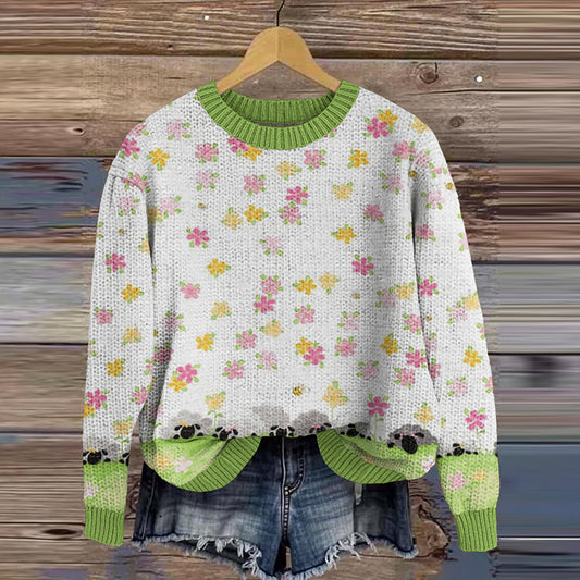 Vintage Iceland Sheep Floral Knitted Jacquard Women's Cardigan Sweater elevenforest