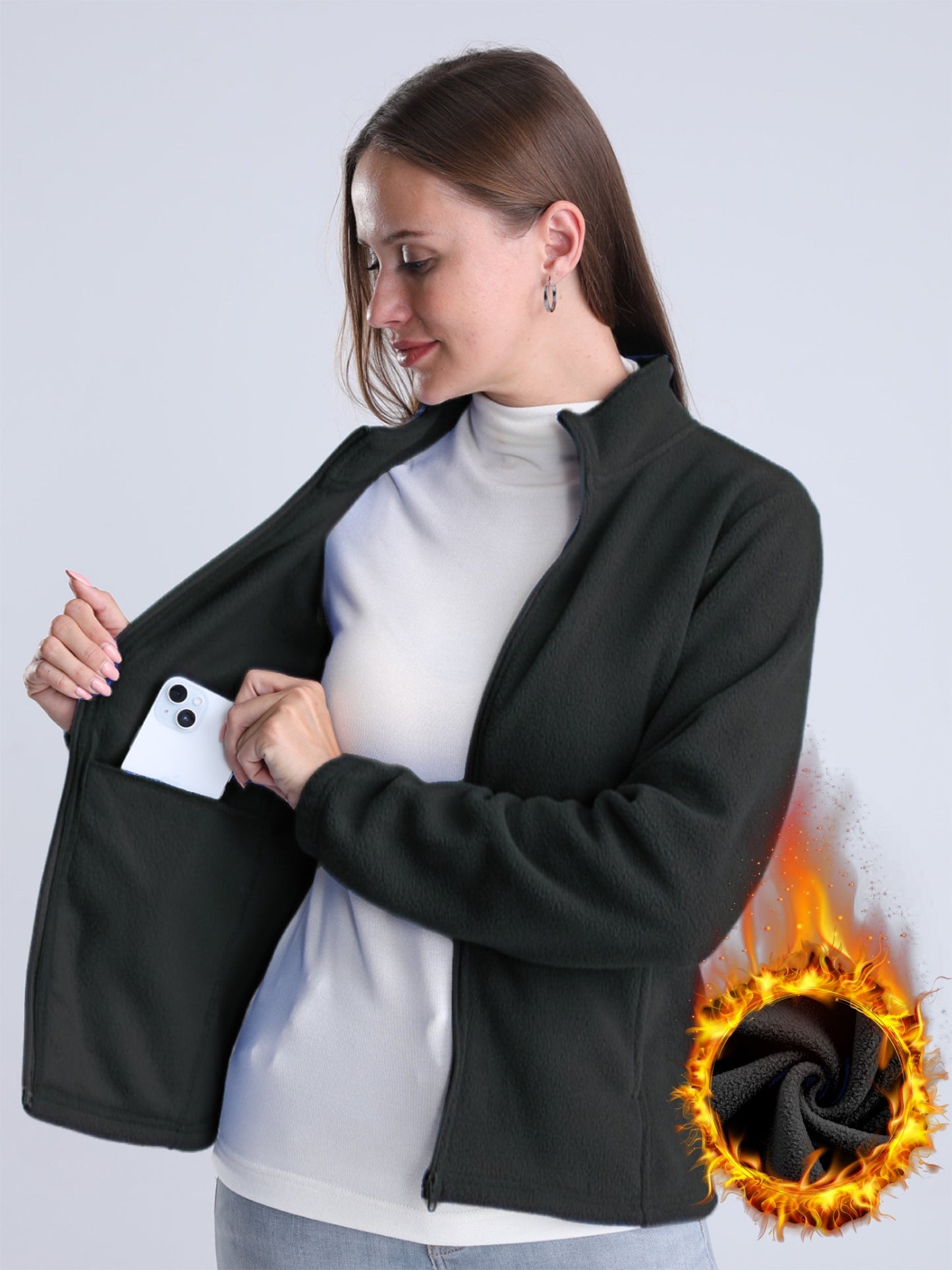 CM | Chaqueta lisa, forrada de felpa, con cremallera y bolsillos