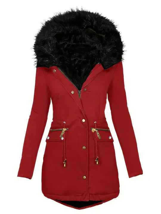 CM | Chaqueta parka con capucha de piel sintética y cordón de ajuste