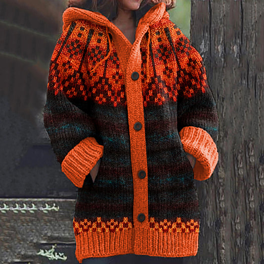 Vintage Fairman Island Knitted Jacquard Hooded Sweater Cardigan elevenforest