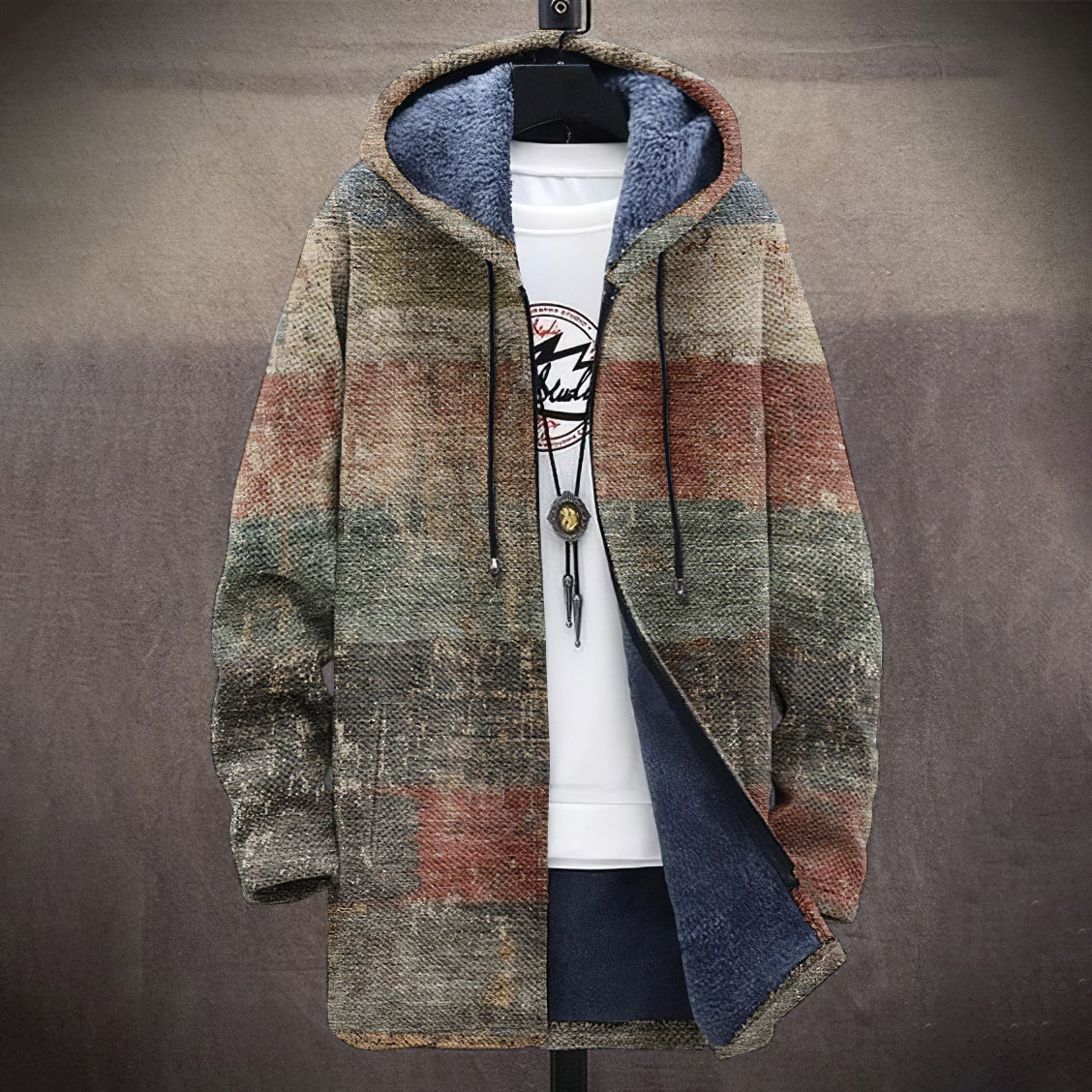 Men's Vintage Geometric Art Comfort Plush Hooded Coat elevenforest