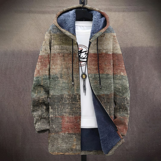Men's Vintage Geometric Art Comfort Plush Hooded Coat elevenforest
