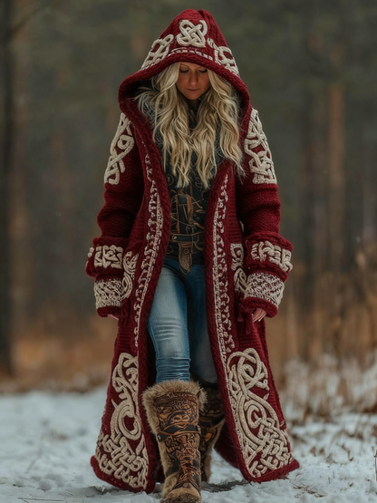 Women's Celtic Knot Art Hooded Knit Cardigan artswardrobe