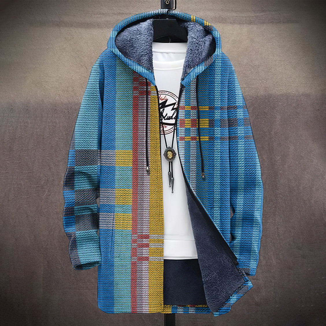 Men's Vintage Abstract Geometric Art Comfort Plush Hooded Coat artswardrobe