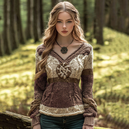 Vintage Contrast Jacquard V-neck Knit Sweater elevenforest