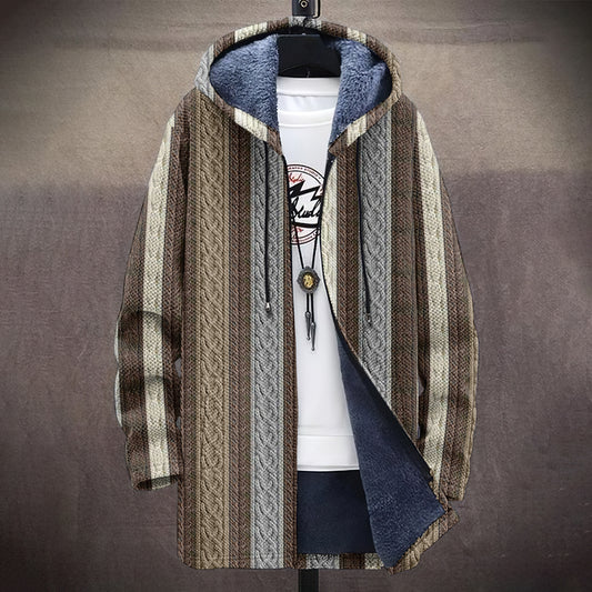 Men's Vintage Stripes Knitted Graphic Comfort Plush Hooded Coat elevenforest