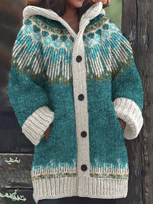 Ocean Freeze Inspired Icelandic Cozy Knit Hooded Cardigan elevenforest