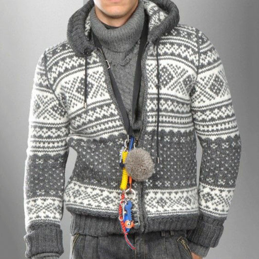Mens Vintage Fair Isle Knitted Hooded Cardigan elevenforest