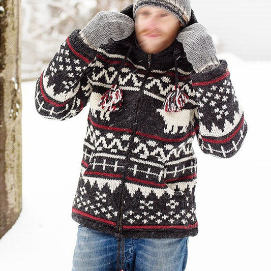 Mens Vintage Fair Isle Polar Bear Knitted Hooded Cardigan elevenforest
