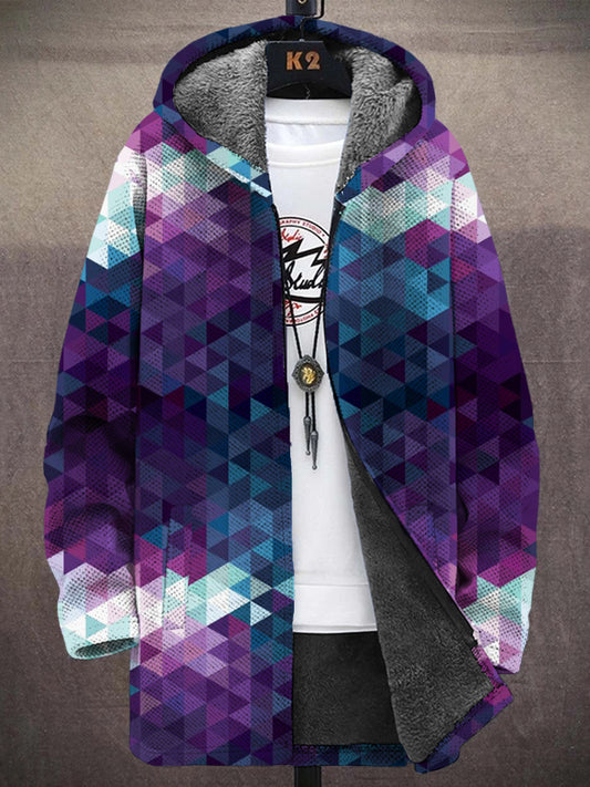 Men's Gradient Geometric Pattern Cozy Hooded Coat artswardrobe