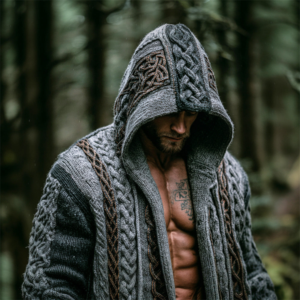 Viking Men's Chunky Knit Hooded Cable-knit Cardigan artswardrobe