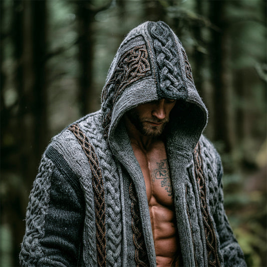 Viking Men's Chunky Knit Hooded Cable-knit Cardigan artswardrobe