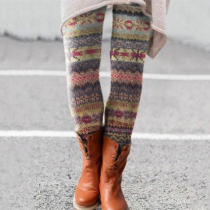 Retro Christmas Pattern Knitted Print Leggings artswardrobe