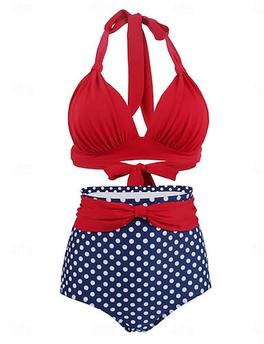 Swimwear Bikini 2 Piece Briefs Swimsuit Slim Backless Vacation Beach Wear Halter Neck Sleeveless Bathing Suits