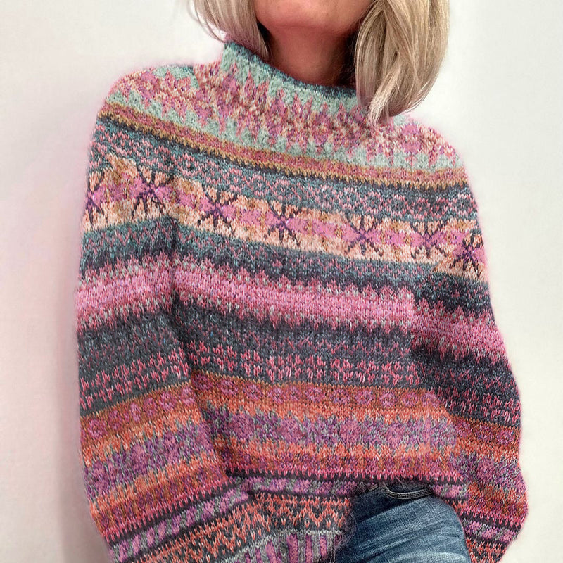 Jersey de punto de algodón con rayas jaspeadas en tonos pastel y cuello alto
