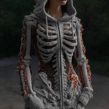 Women's Halloween Anatomy Art Colorblock Knit Zipper Cardigan Sweater artswardrobe